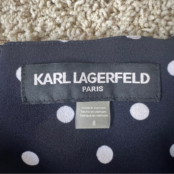 Karl Lagerfeld Paris Polka Dot Dress Size 8 Ruffle Cuffs Sheath H5 - Picture 3 of 9
